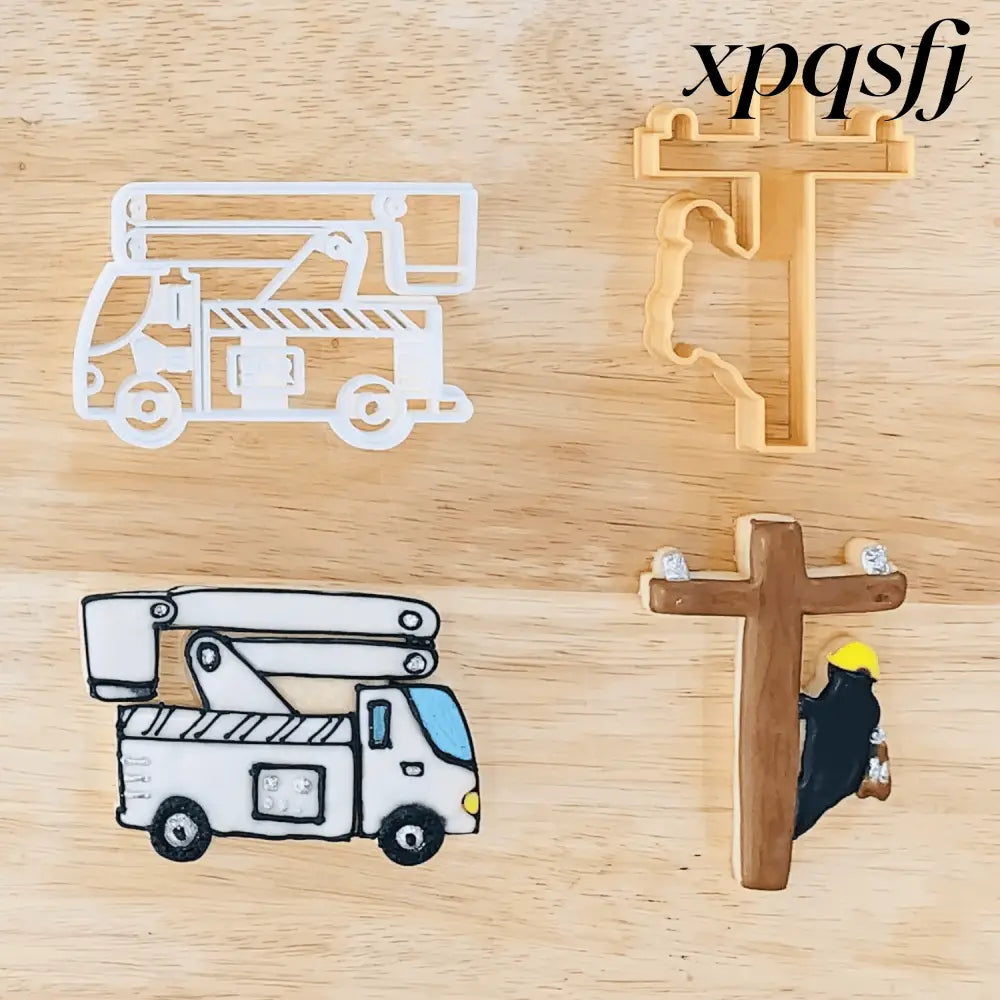Lineman On Utility Pole and Bucket Truck 2-Piece Cookie Cutter Set - USA Made - Cookie Cutters